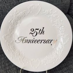 🥂Vintage 25th Anniversary Wedding Plate White Roses Hearts Papel Freelance Fine Bone China