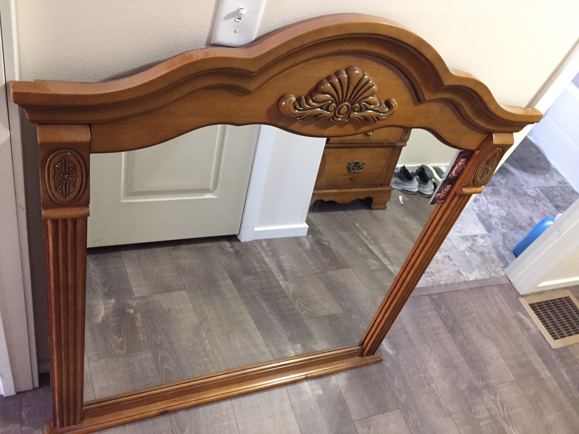Beautiful Wooden Mirror and Little Dresser