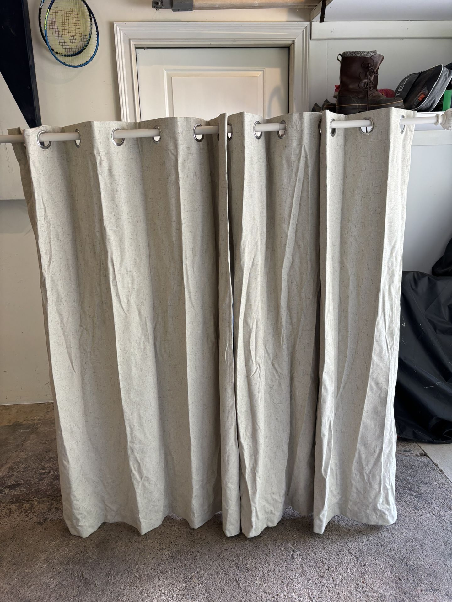 Light-Filtering Grommet Curtains w/ White Decorative Rod (2 Panels)