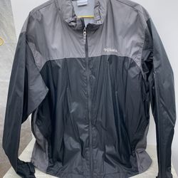 Columbia Windbreaker Jacket Mens 2XL XXL Black Gray Nylon Water Repel Vert Hood
