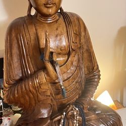 Hand Carved Wooden Buddha Sculpture 