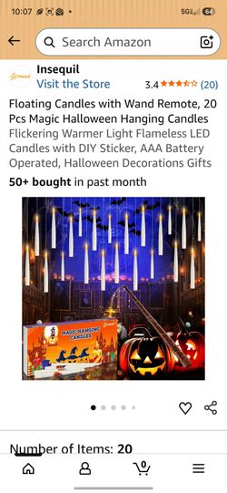 Insequil 20-Piece Floating Halloween LED Candles with Wand Remote