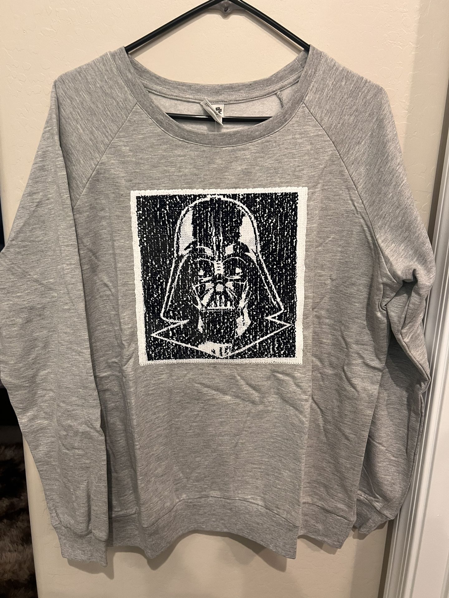 Star Wars Darth Vader Flip Sequin Cotton Sweater Heather Gray XL