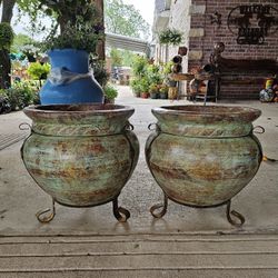 Turquoise Rope Clay Pots (Planters) Plants, Pottery, Talavera. $65 cada una.