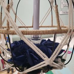 Elegant Hanging Single Candle With Dark Blue Flowers