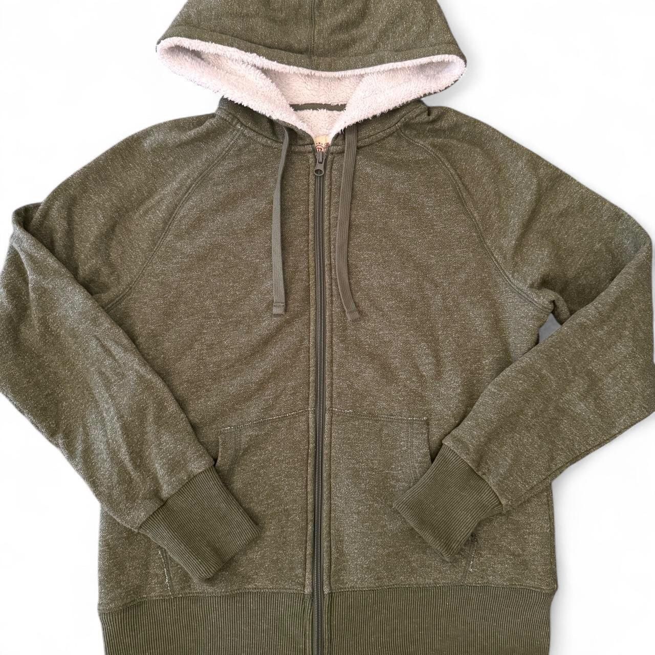 Womens Soft Fluffy Durable Olive Green Thick Zip Up Hoodie Jacket Size Medium