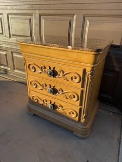 Ornate Wood Nightstand set with Marble Top