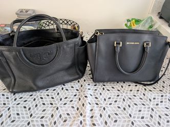 Tory Burch T Serif large black leather satchel & Michael Kors Handbag with Crossbody strap Black Clutch ((USED))