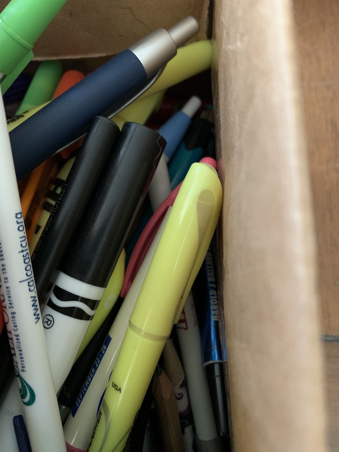 Box Of Pens And Pencils And Markers