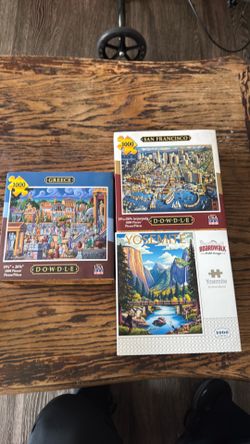 Three 1000 piece puzzles Greece, San Francisco, Yosemite