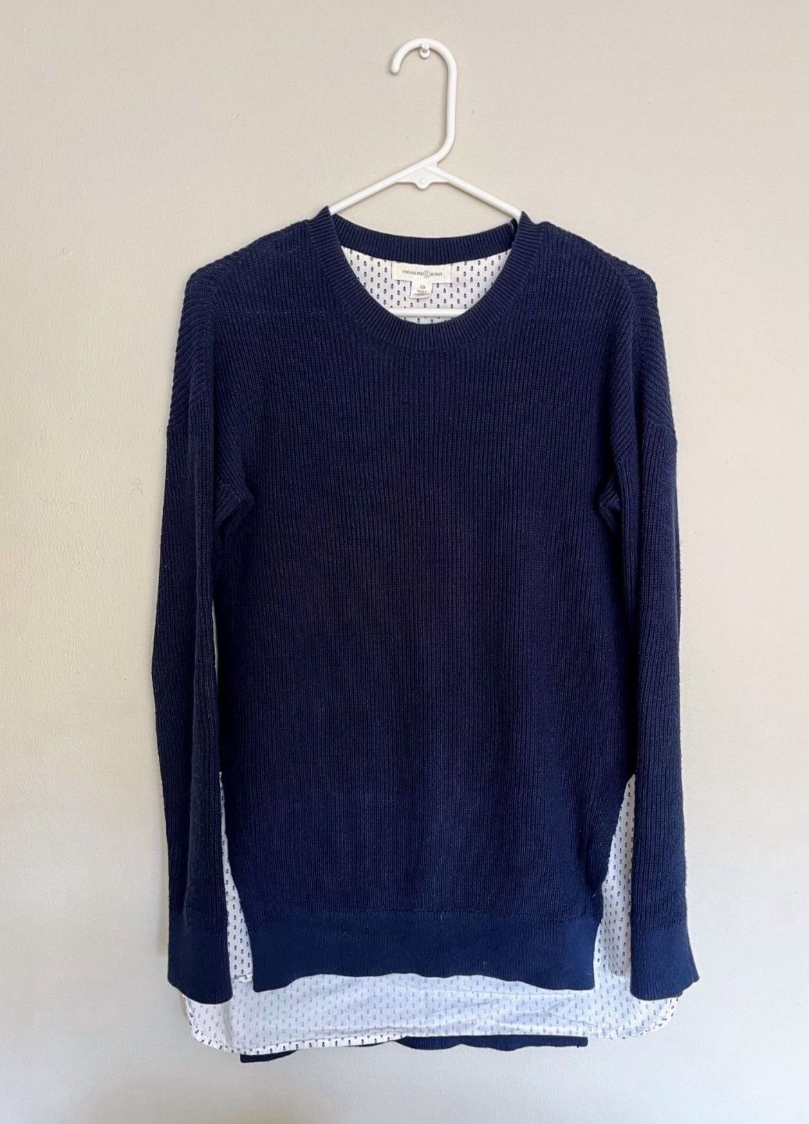 Treasure & Bond Layered Shirttail Sweater Tunic Top Women's Size XS Navy