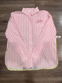 Disney Cinderella Pink Yellow White Striped Button-Down Shirt Size M