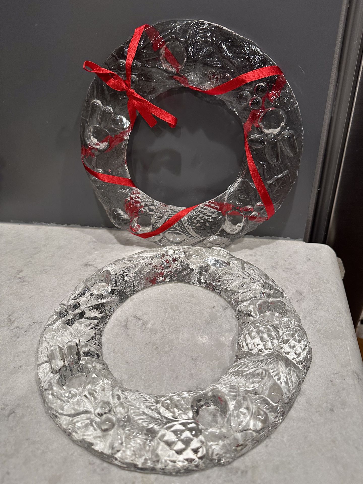 Vintage set of 2 Vetreria Etrusca Heavy Art Glass Wreath Candle Holder from Italy