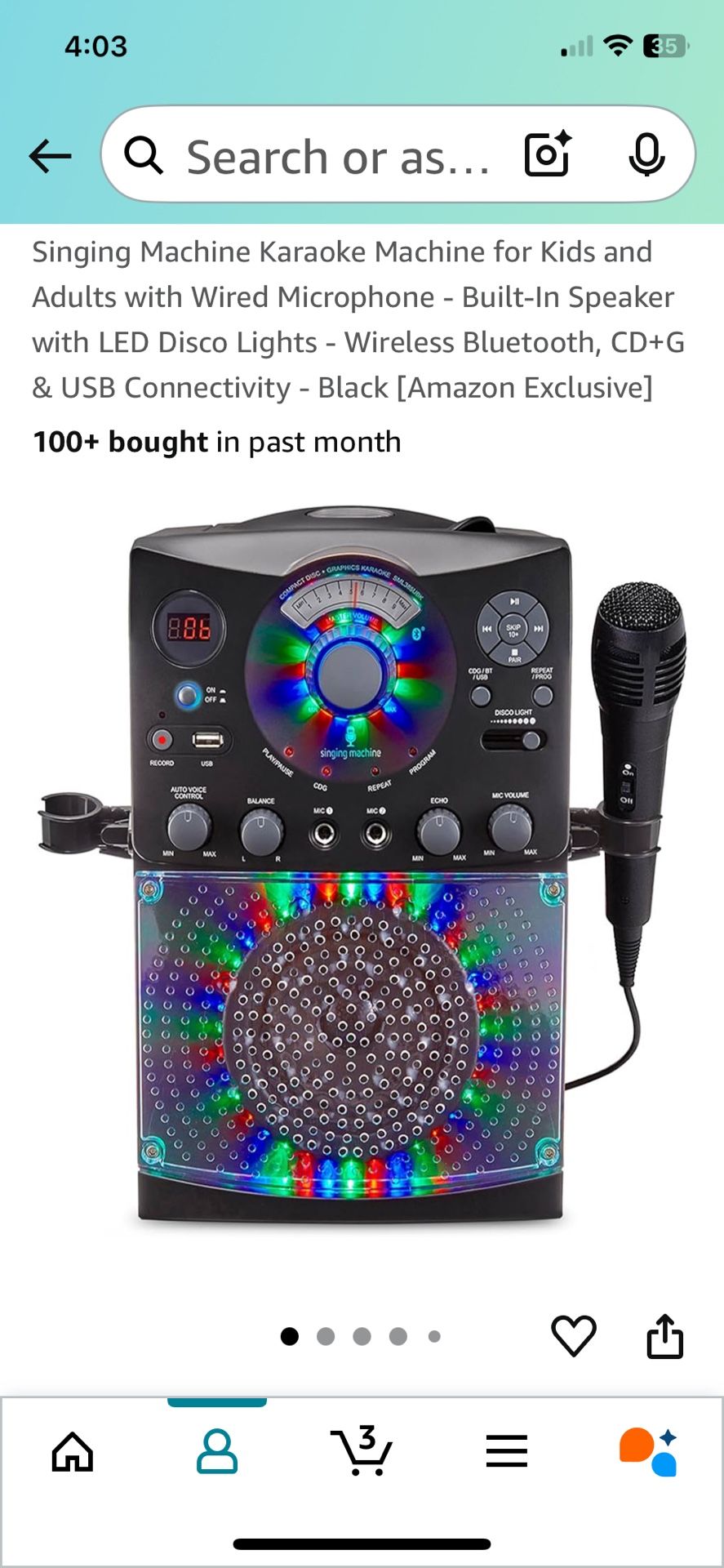 Karaoke singing machine, $40