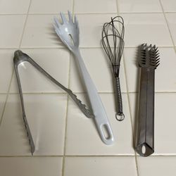 Utensils. Food Tong, Melamine Spaghetti Server, Whisk, Fish Scale Remover. $5 For All.
