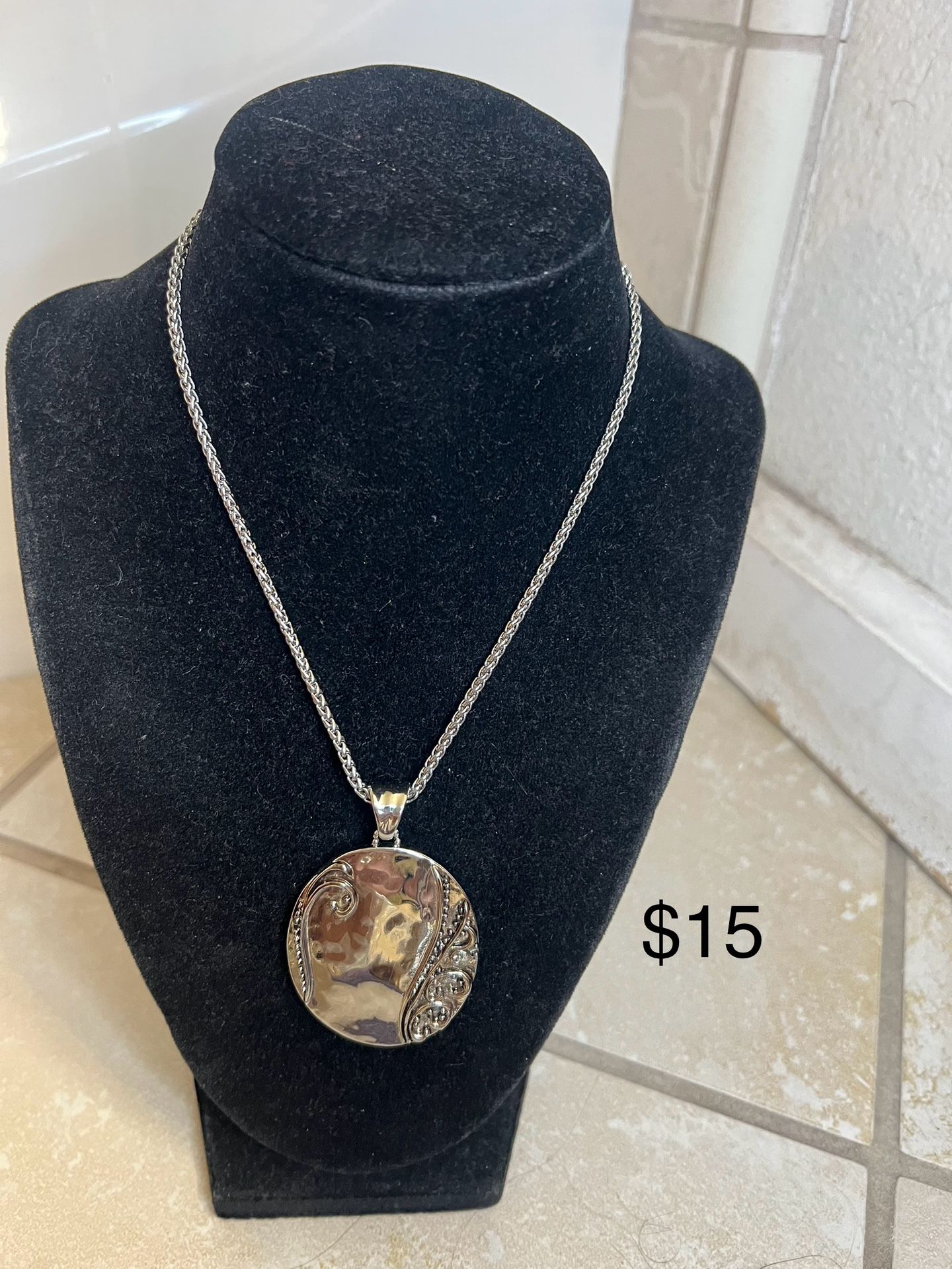 Silver Pendant Long Necklace