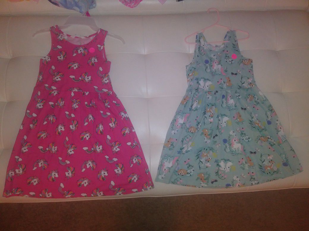2 Girls H&M Dresses Size 8 To 10 Years Old Unicorns And Forest Animals! 