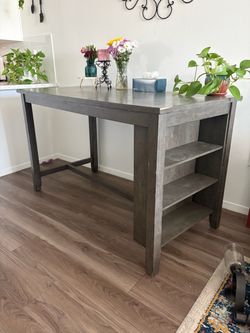 Gray Wood Counter Height Table with Shelves