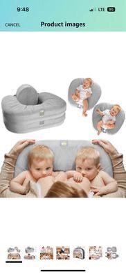 TwinGo Nurse & Lounge Pillow (Grey) - Breastfeeding Pillow for Twins or Two Lounge Pillows || 8 uses