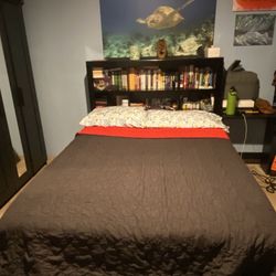 Wooden Platform Storage Bed Frame, With Full Size Mattress and Dresser Included 