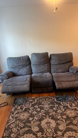 Gray Fabric 3-Seat Recliner Sofa