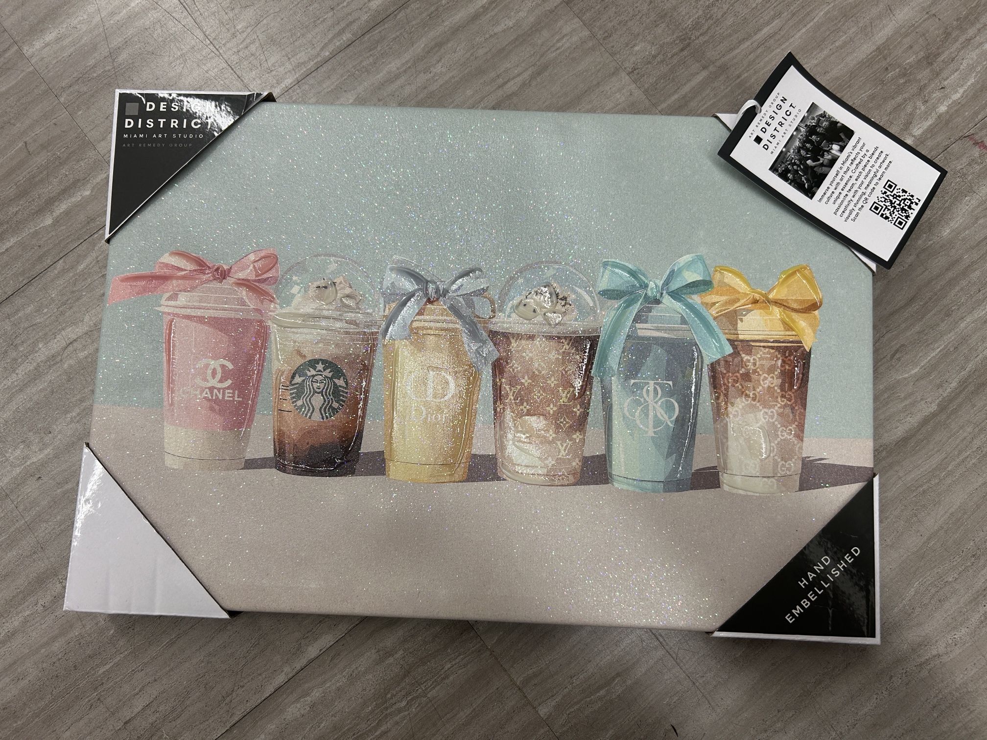 NWT Hand Embellished Coffee Cup Wall Art