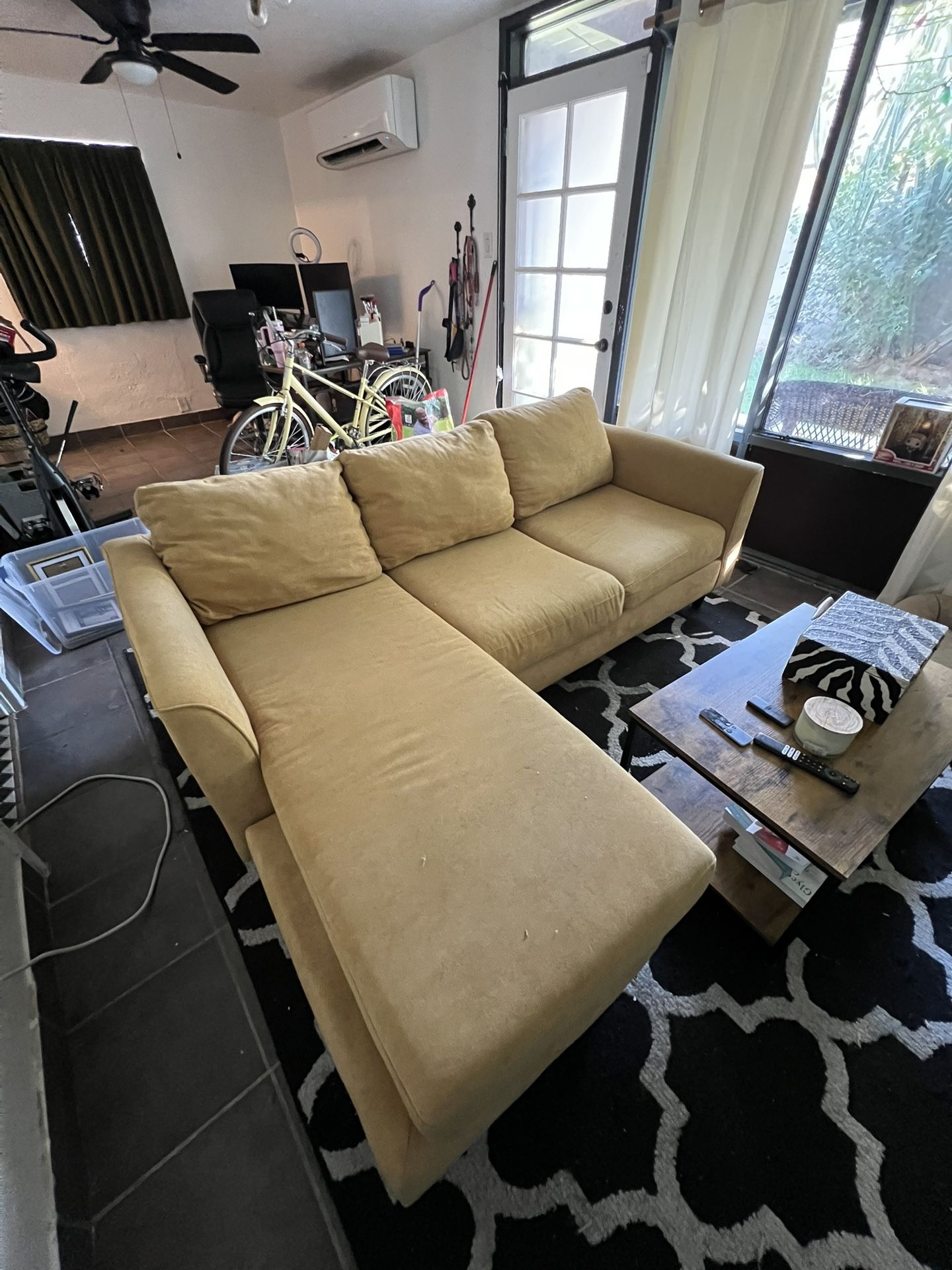 Living Spaces Sun Yellow Sofa With Reversible Chaise