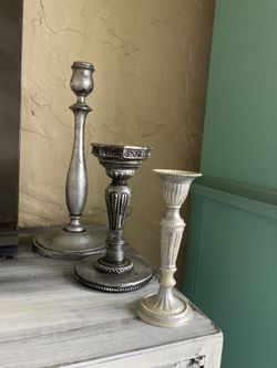 3 candle holders silver brushed