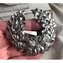 1990’s - Vintage - Sylvia Dahl - Silver Butterfly On Wreath Brooch - (New)