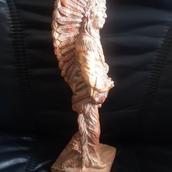 Vintage Clay Indian Chief Statue Approximately 16" Tall