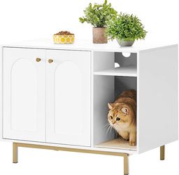 K291-Cat Litter Box Enclosure, Hidden Litter Box Furniture with Storage, Large Wooden Cabinet with Scratch Pad, Modern End Table for Living Room, Bedr