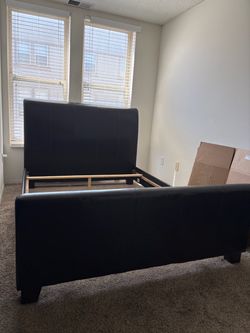 Black Leather Bed Frame - Queen Size - $200 OBO