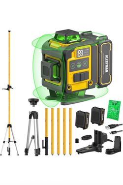 4x360°Self Leveling Laser Level, 12 Ft./3.7M Professional Laser Level Pole with Tripod