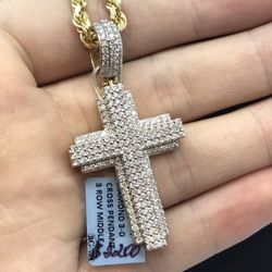 Gold Diamond Cross & Chain Set 10K New