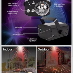 Dj Disco Ball Light RGB Colored Strobe Stage Lighting Party Lights, Sound Activated, Pattern Projection, for Parties, Wedding Show, Club, Indoor Dance