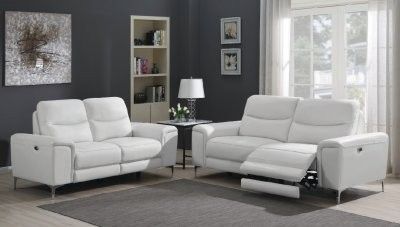 White Leather Electric Reclining Sofa and Chair (x2)