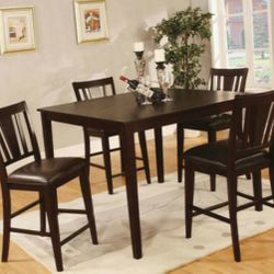 Table and 4 Chairs Espresso Counter Height