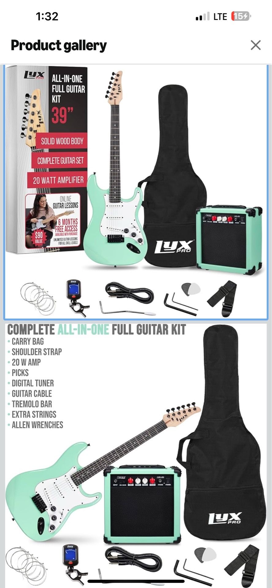 LyxPro 39 inch Electric Guitar Kit Bundle with 20w Amplifier, All Accessories, Digital Clip On Tuner, Six Strings, Two Picks, Tremolo Bar, Shoulder St
