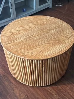 Brown Wood Handmade Ribbed Coffee Table