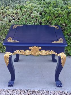 Refinished Navy & Gold Hollywood Regency Accent / End Table