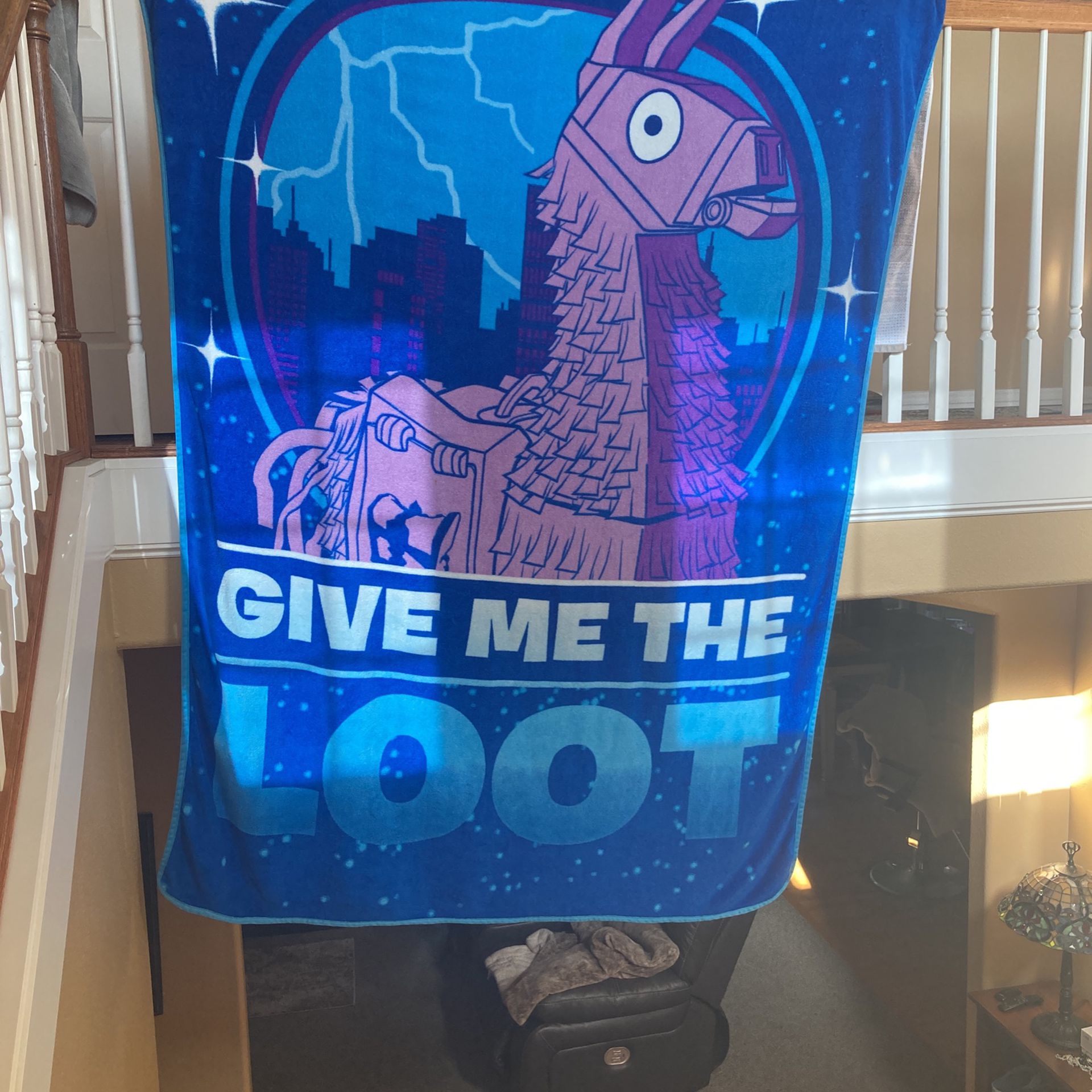 New Large Fortnite Blanket Measures 79/64  Comes With Piñata and accessories