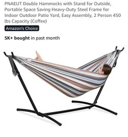 PNAEUT Double Hammocks with Stand for Outside, Portable Space Saving Heavy-Duty Steel Frame for Indoor Outdoor Patio Yard, Easy Assembly, 2 Person 450