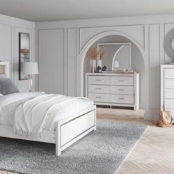 ✳️Free Delivery & Altyra White Upholstered Bookcase LED Panel Bedroom Set

