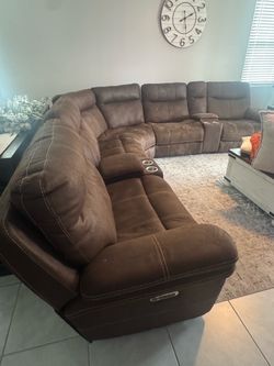 Brown Reclining Loveseat with Center Console