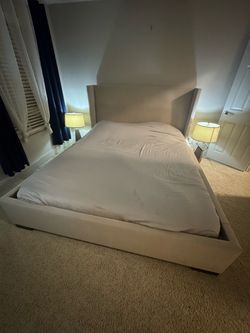 Upholstered Wingback King Bed Frame and Mattress