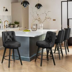 Black Leather Swivel Barstool Set Of 4