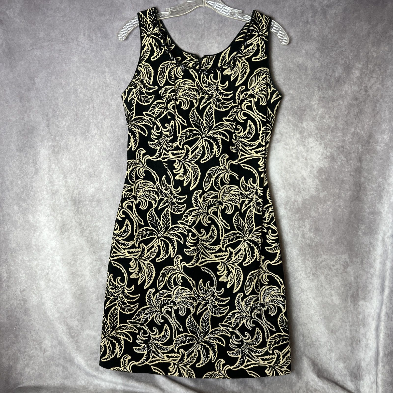 Haven Bleu Black Beige Tropical Leaf Sheath Sleeveless Dress – Women’s Small