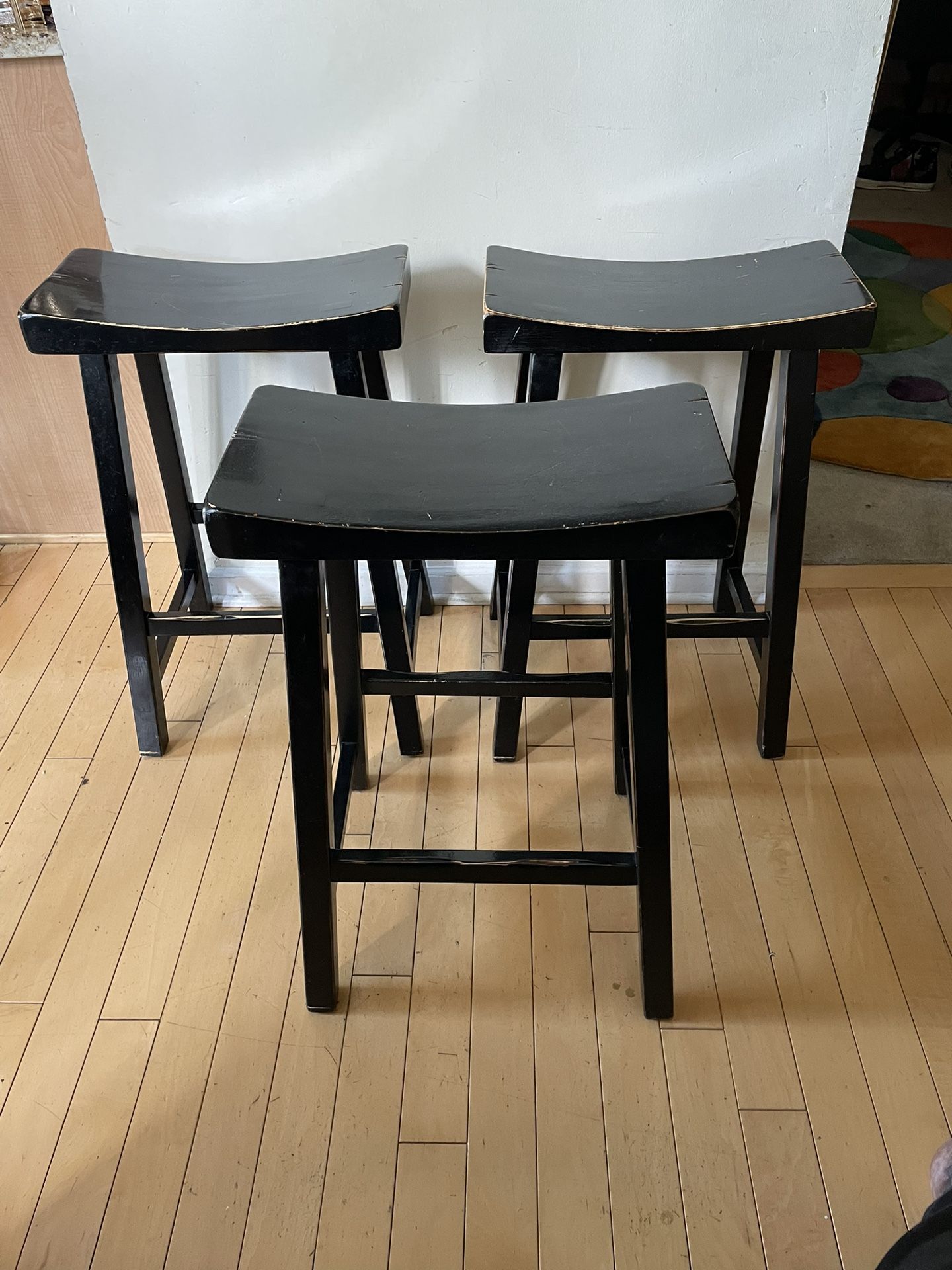 3 Wooden Stools -Black