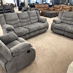 Brand New Ashley Gray Reclining Sofa And Loveseat Living Room Set 