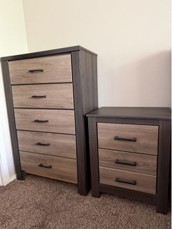 Gray/Brown Wood Dresser & Nightstand Set